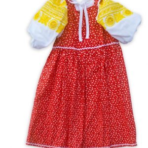 Červené dievčenské šaty a blúzka so žltou výšivkou